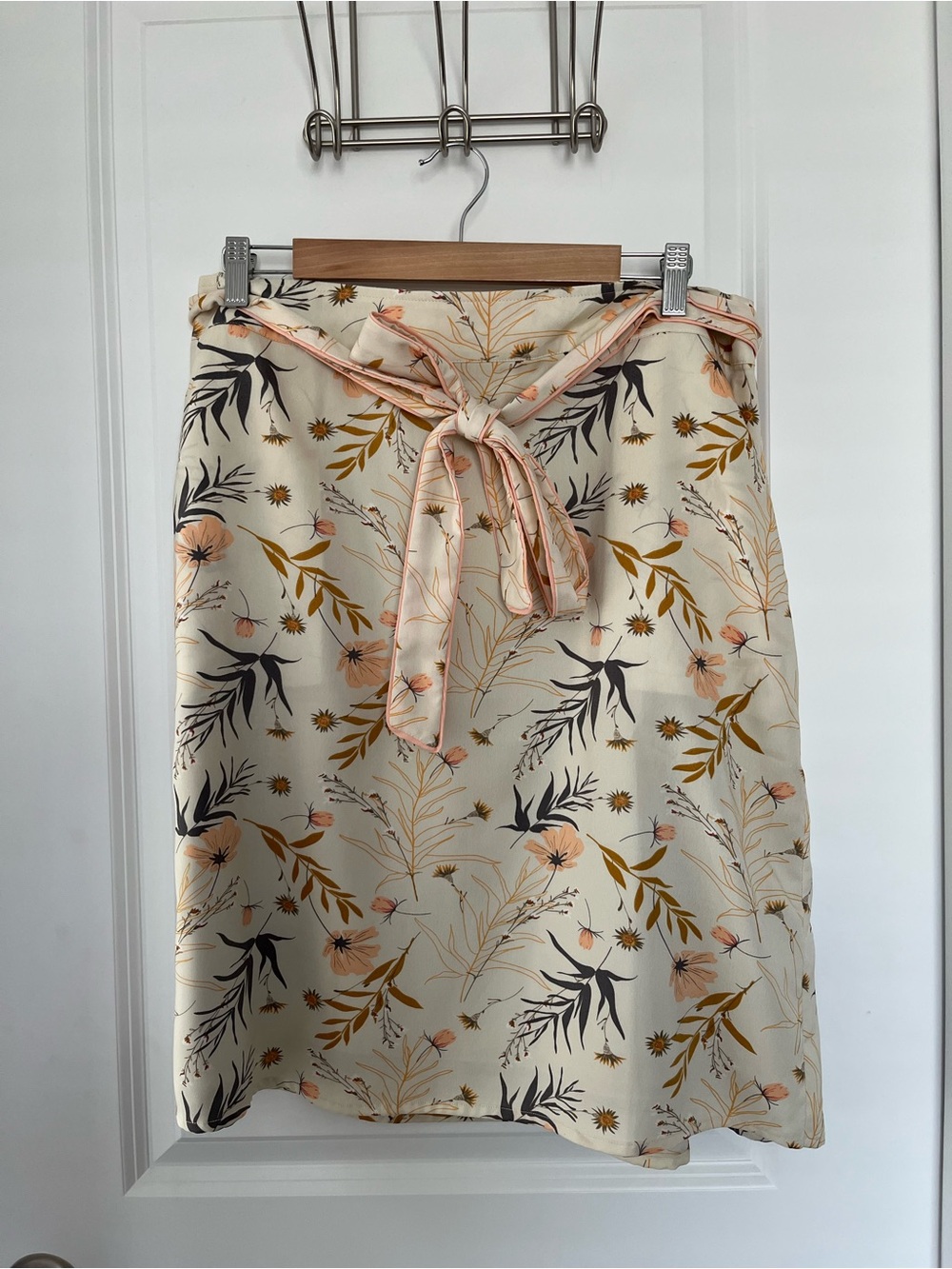 DownEast Cream Floral A-Line Skirt with Peach & Mustard Accents